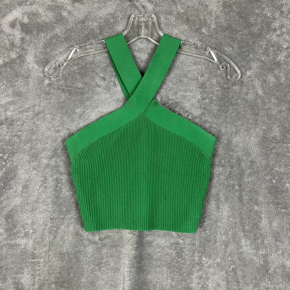 Aritzia Babaton‎ Sculpt Knit Top Womens S Kelly Green Ribbed Cropped Halter